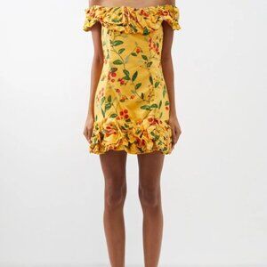 Agua Bendita Yellow Floral Off-Shoulder Mini Dress
